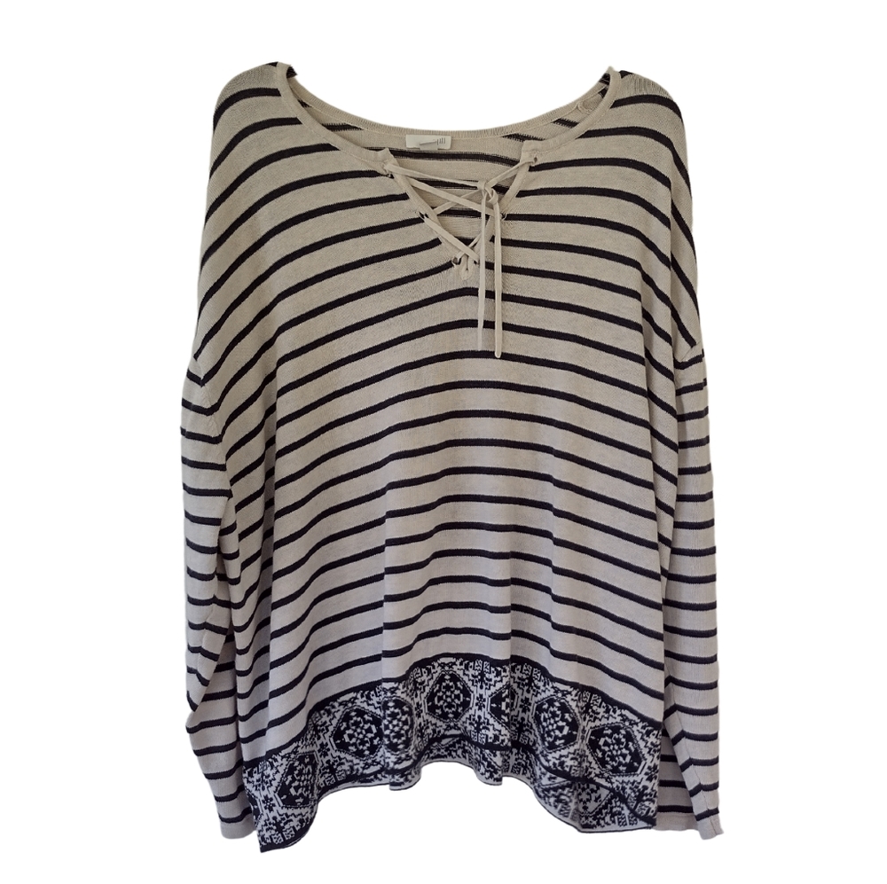 @) j-jill, plus size 3X sweater stripes v-neck cute bottom waist comfort